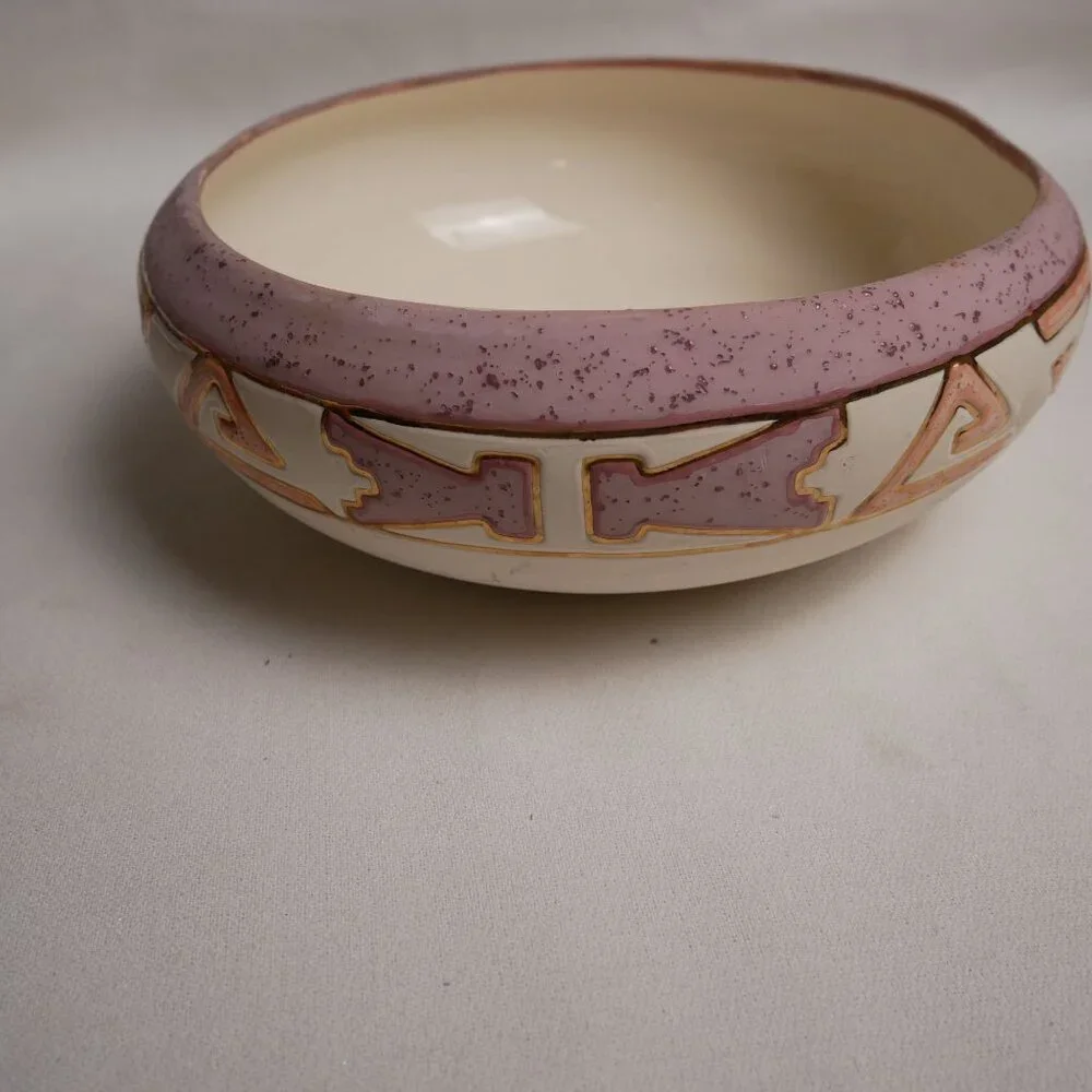 Koshari Studios Handmade Ceramic Bowl With Unique Geometric Pattern & Pink Accen - Picture 7 of 9